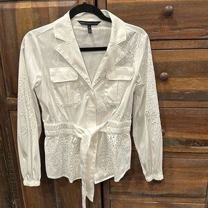 WHBM White Jacket In Eyelet Embroidery